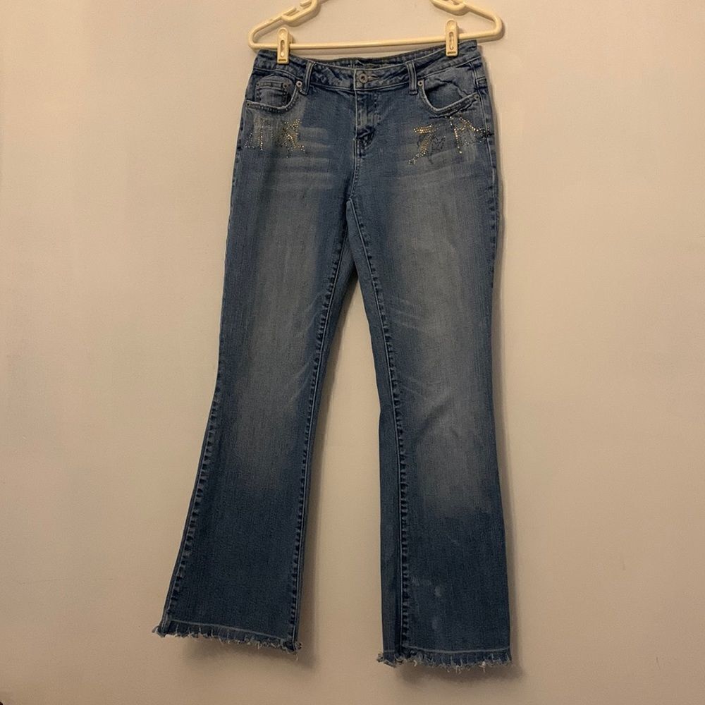 Vanilla Star jeans Raw hem Beaded front and back pockets Size 9
